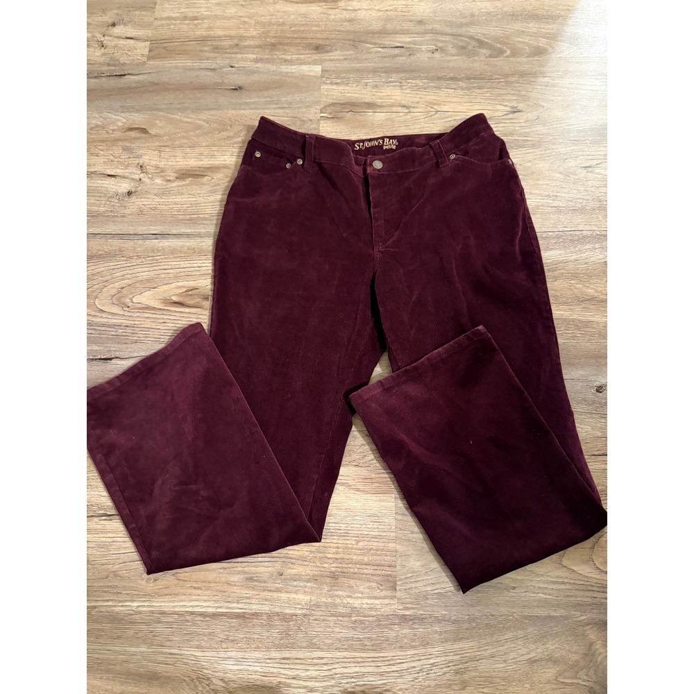 St. Johns Bay Size 12 Petite Boot Cut Corduroy -Burgundy - Picture 2 of 9